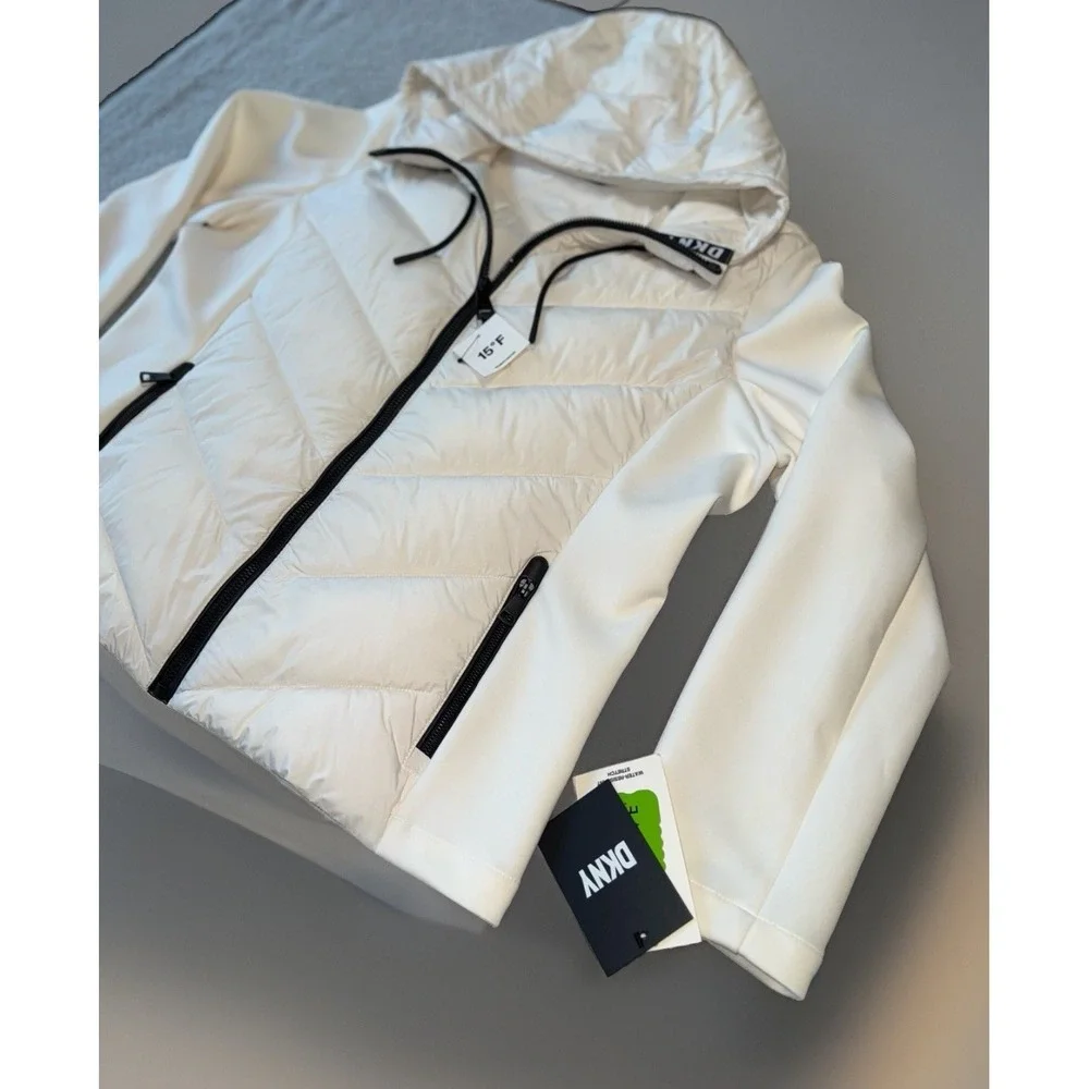 NWT DKNY Women's Hooded Scuba Puffer Coat White‎ Size XXL